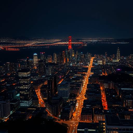 Aerial view of San Francisco cityscape at night