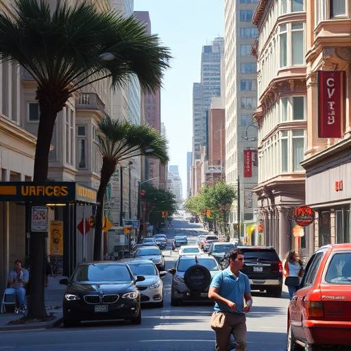 Busy street scene in the SoMa district of San Francisco