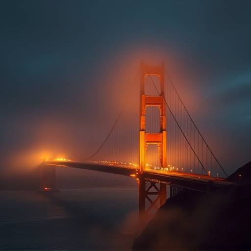 Golden Gate Bridge shrouded in fog, perfect film location