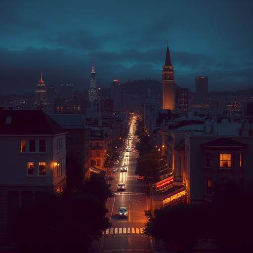 Night view of the Mission District, San Francisco